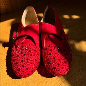 Rara Avis Studded Red Suede Lip kiss Buckle Dance shoes loafer
